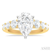 1 1/5 ctw Pear Shape Round Cut Diamond Semi Mount Engagement Ring in 14K Yellow and White Gold